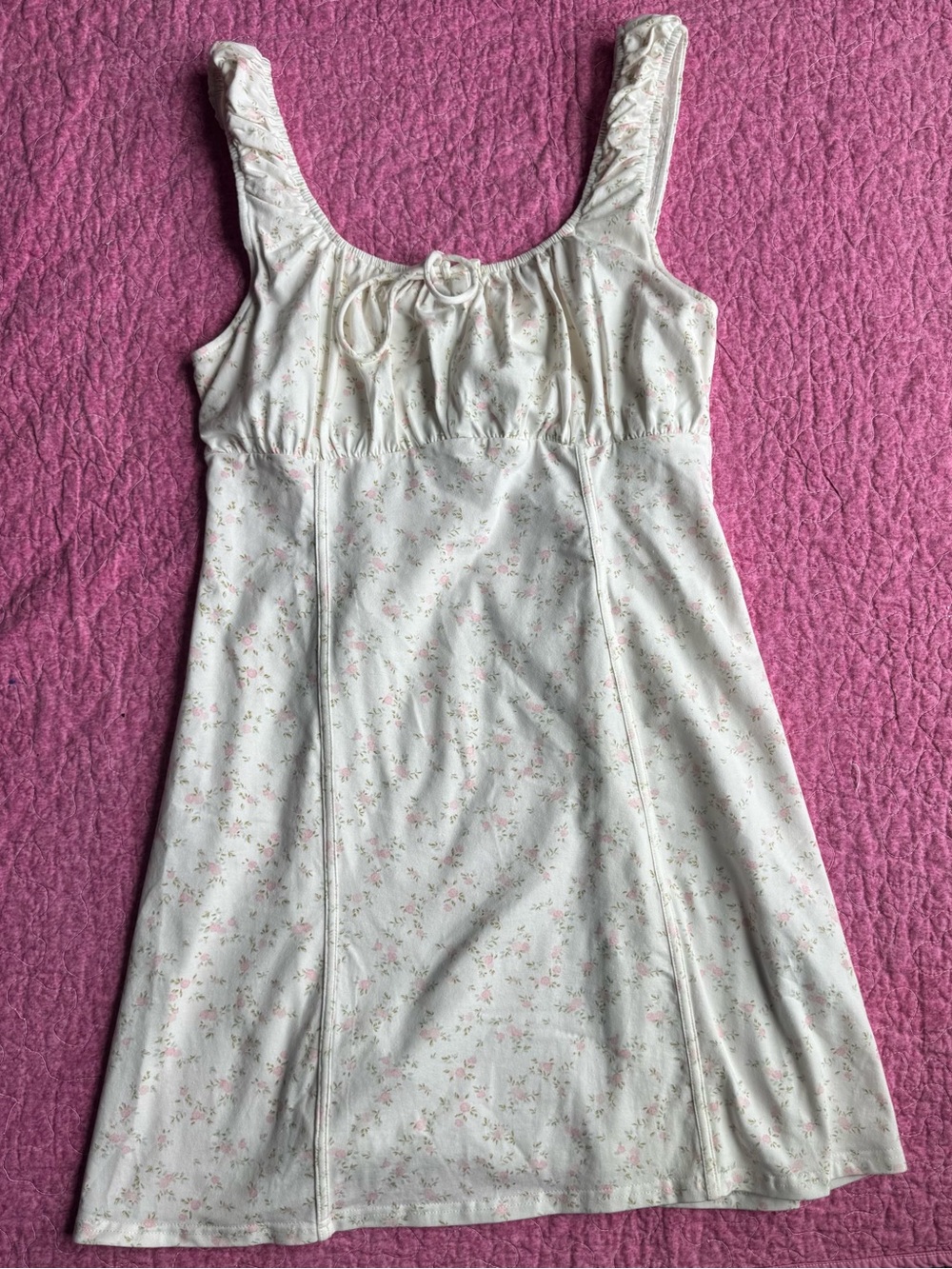 H&M Cream Mini Dress with Pink Floral Print